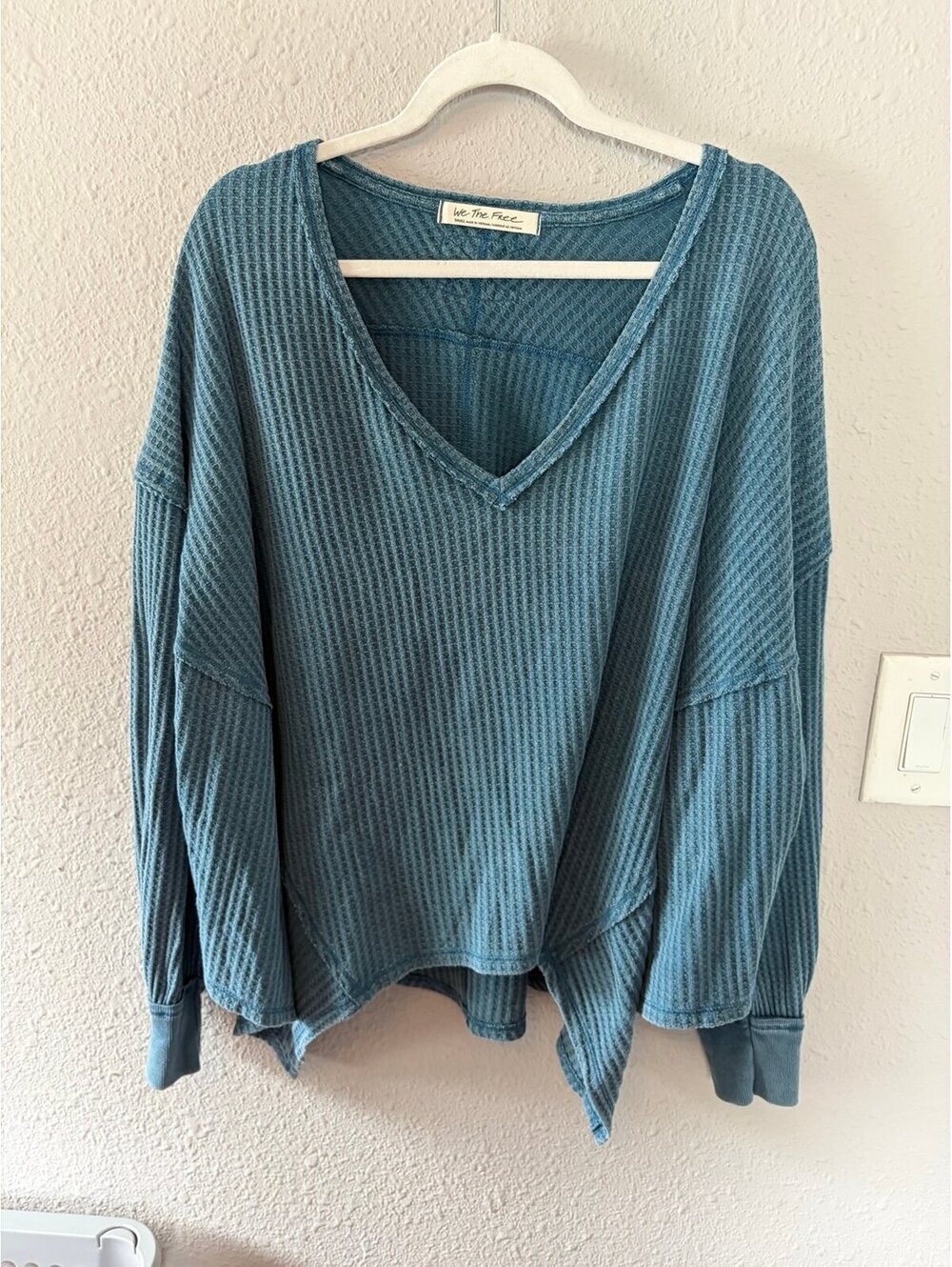 We The Free Caroline Waffle Knit Very Oversized Long Sleeve Blue size S. - Picture 1 of 6